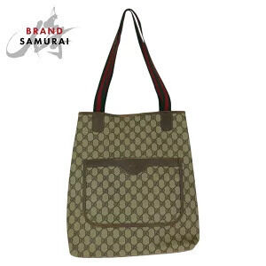 Gucci Sherry Brown Beige GG Supreme Canvas Leather Tote Bag Shoulder